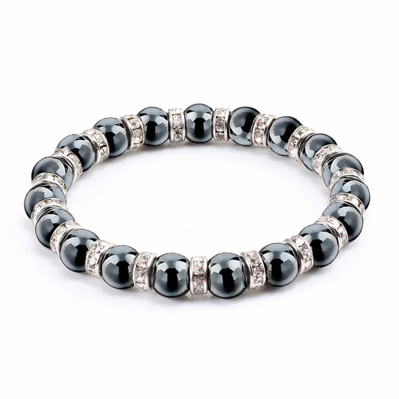 Haematite Beaded Bracelet Single Circle Couple Micro Inlay Rhinestones