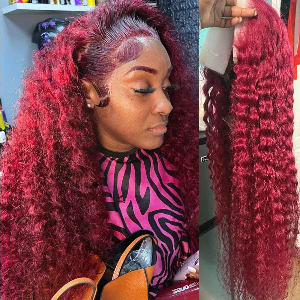 Burgundy Curly Frontal Wig