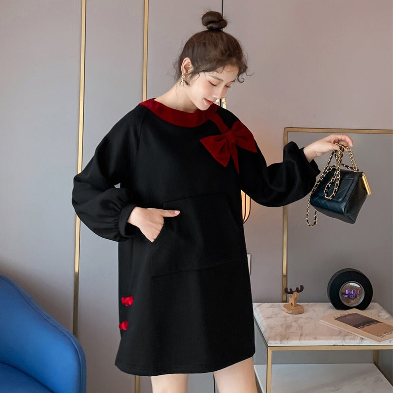 Fashionable bowknot black sweater women