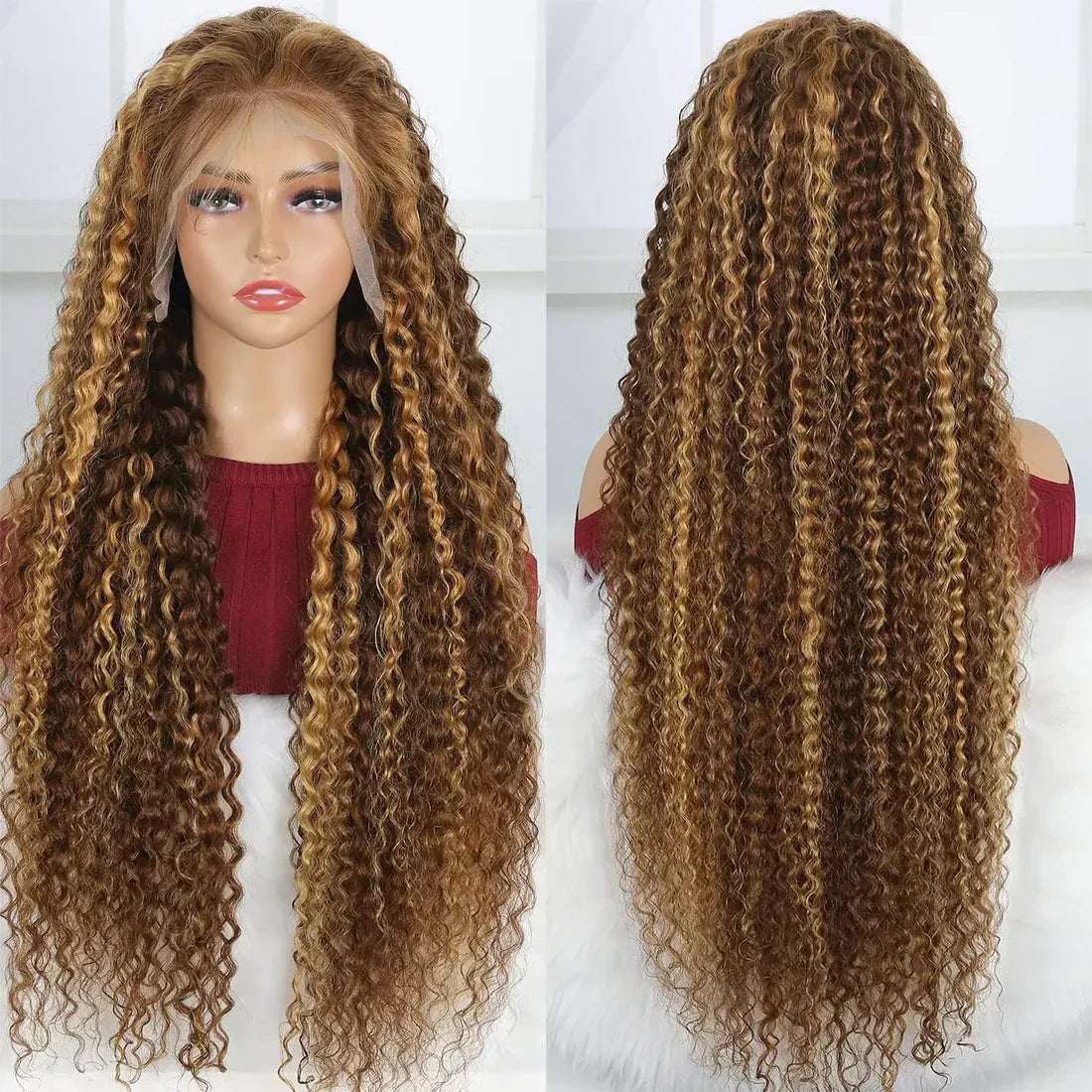 Highlight Human Hair Colored Curly Wigs