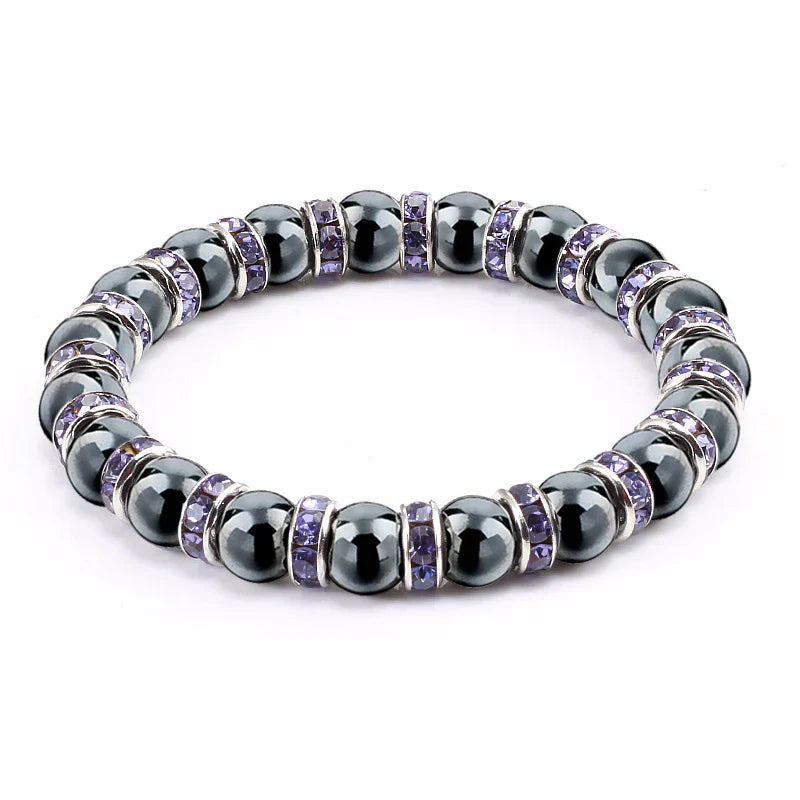 Haematite Beaded Bracelet Single Circle Couple Micro Inlay Rhinestones