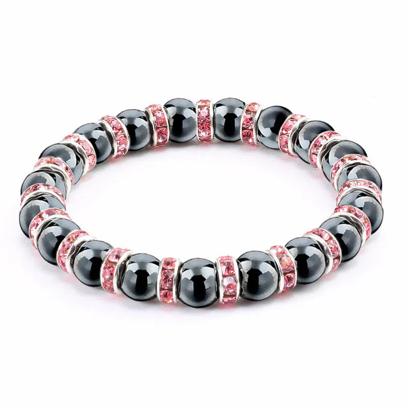 Haematite Beaded Bracelet Single Circle Couple Micro Inlay Rhinestones
