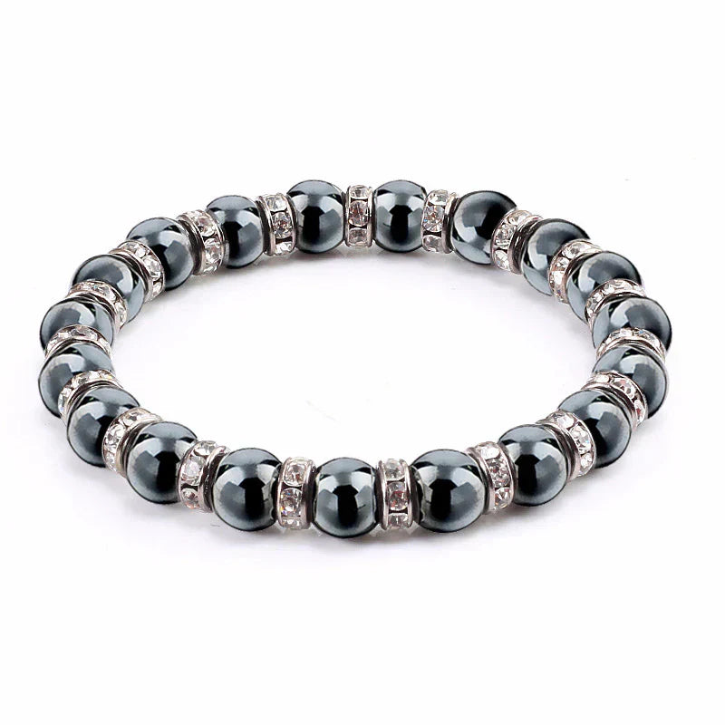 Haematite Beaded Bracelet Single Circle Couple Micro Inlay Rhinestones