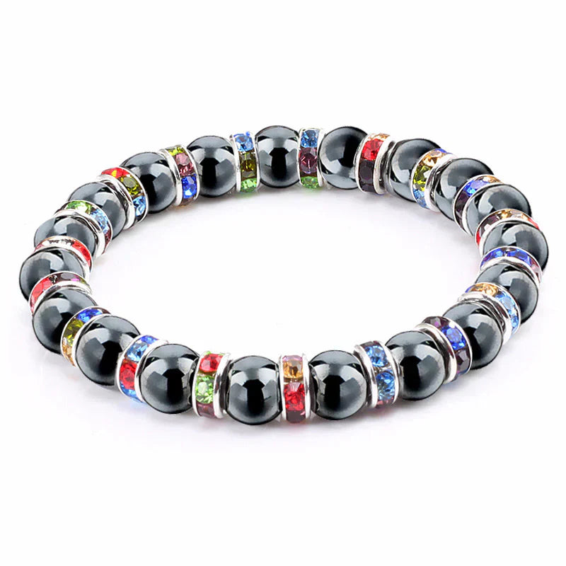 Haematite Beaded Bracelet Single Circle Couple Micro Inlay Rhinestones