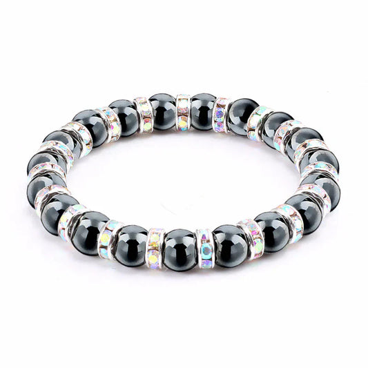 Haematite Beaded Bracelet Single Circle Couple Micro Inlay Rhinestones