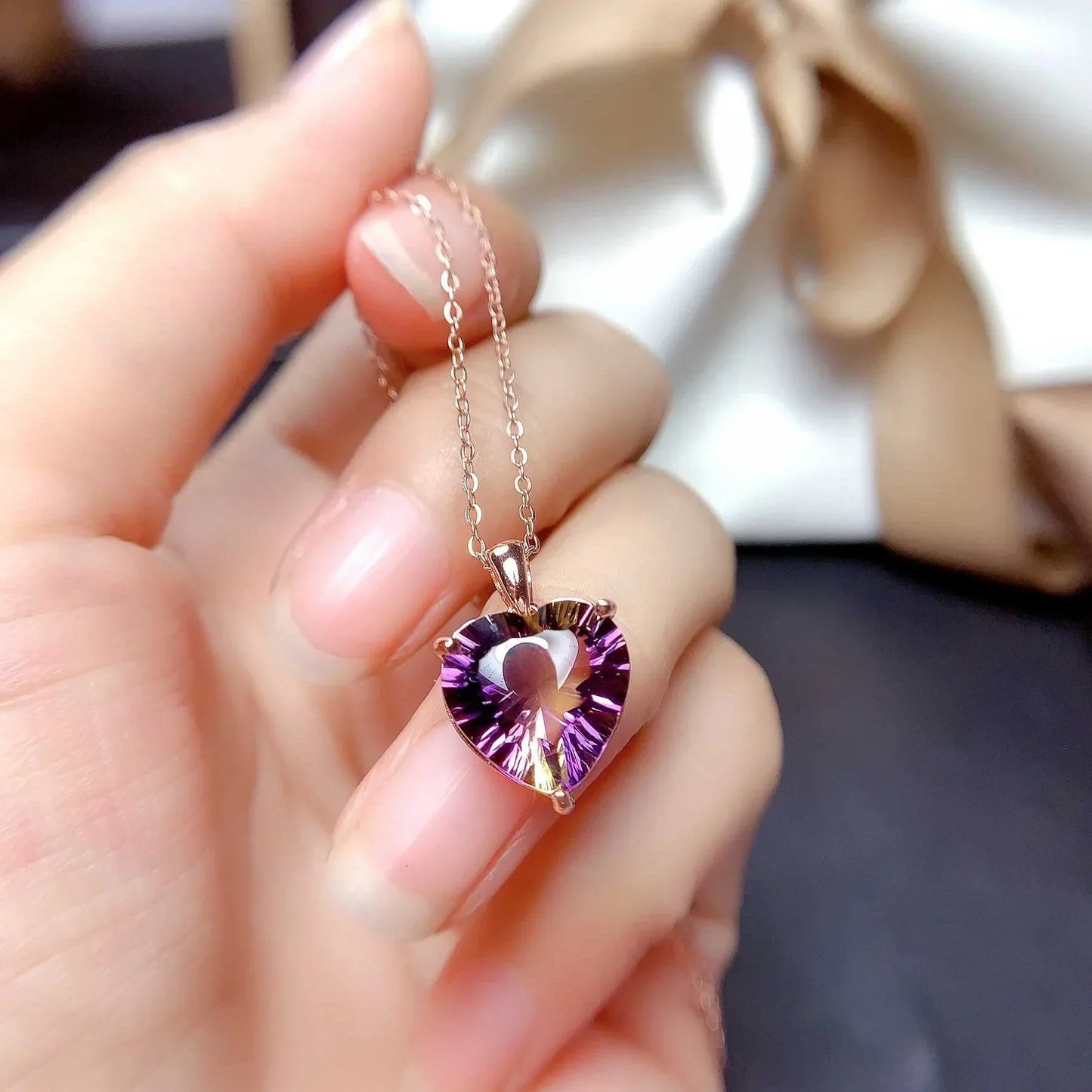Heart-shaped Artificial Gradient Colorful Tourmaline Open Ring