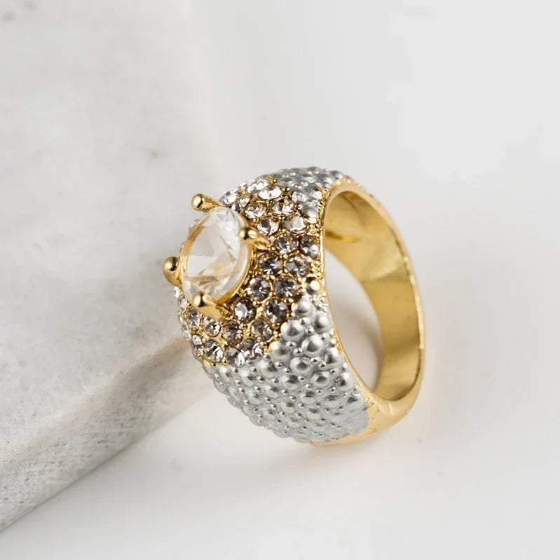 Gold-plated Square European And American Gemstone Ring