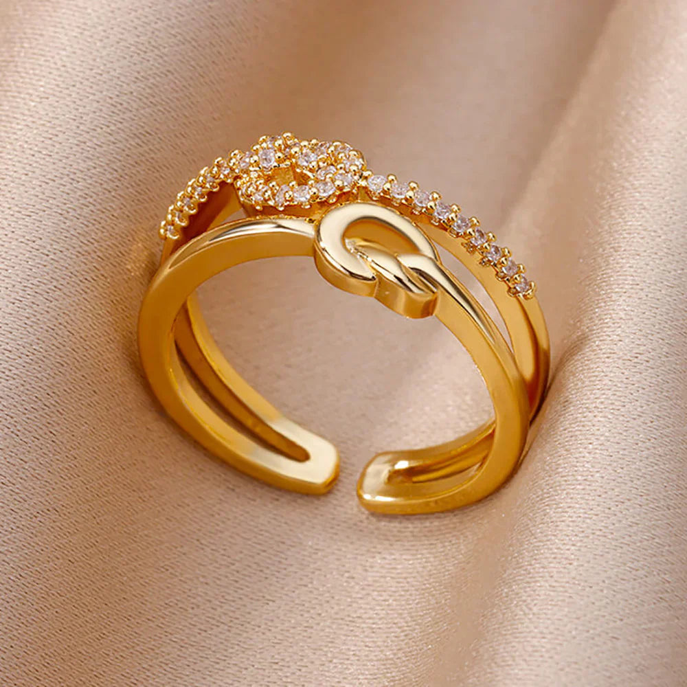 18K Gold-plated Full Diamond Titanium Steel Colorfast Open Ring For Women
