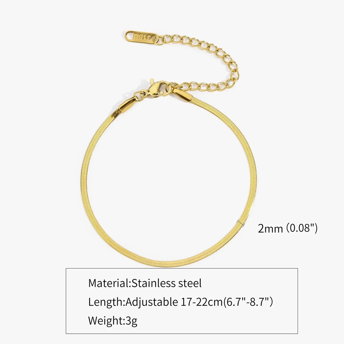 Simple Steel Peptide 18K Gold Plating Chain Like Flat Snake Bracelet