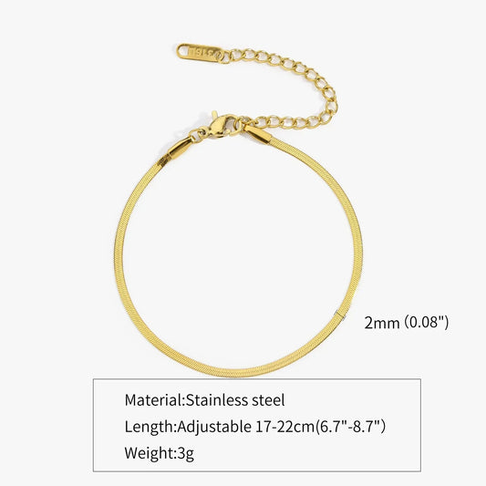 Simple Steel Peptide 18K Gold Plating Chain Like Flat Snake Bracelet