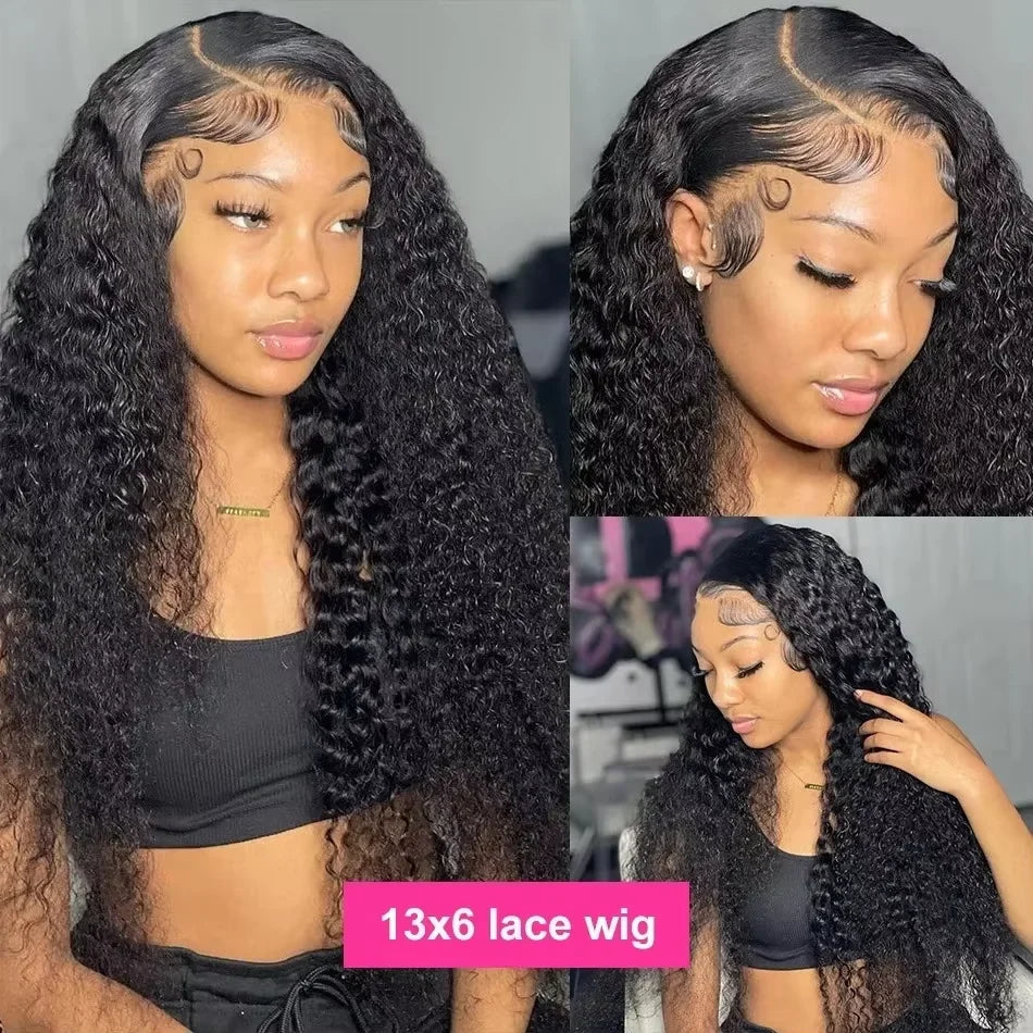 Transparent Lace Front Human Hair Deep Curly Wigs
