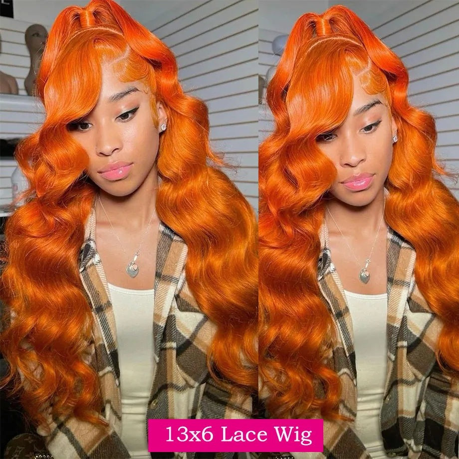 Orange Ginger Body Wave HD Transparent Human Hair Wigs