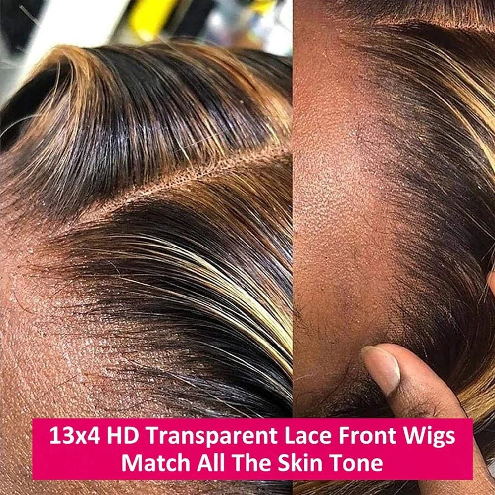 Honey Blonde Deep Curly Transparent Wigs