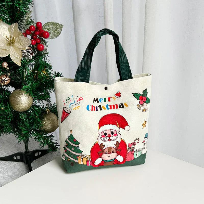 Cartoon Santa Snowman Tote Canvas Bag