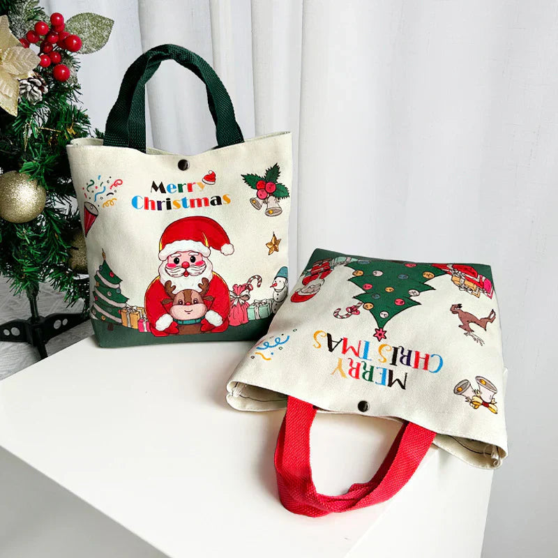 Cartoon Santa Snowman Tote Canvas Bag